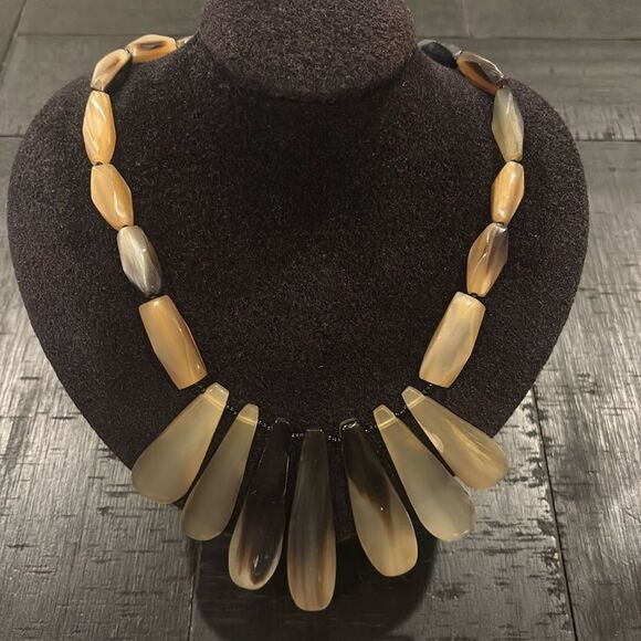 Chunky Horn Bead Vintage Boho Western Beaded Statement Necklace​​ - Picture 1 of 7